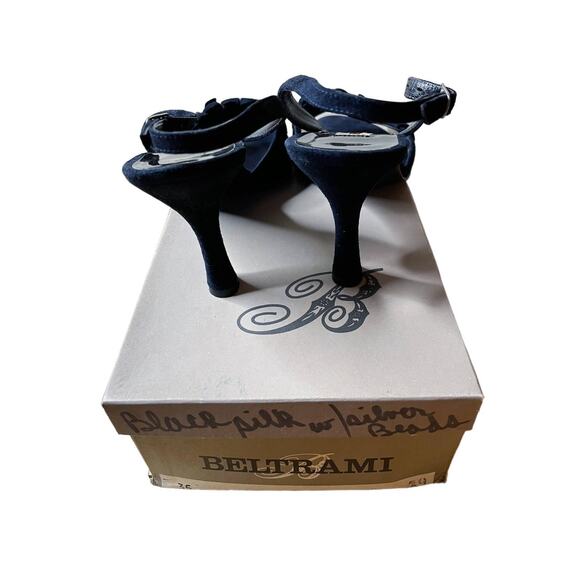BELTRAMI Suede Sandals Navy Blue 3D Floral Design Sling Back Italy EU 38 US 7.5 - Picture 4 of 14